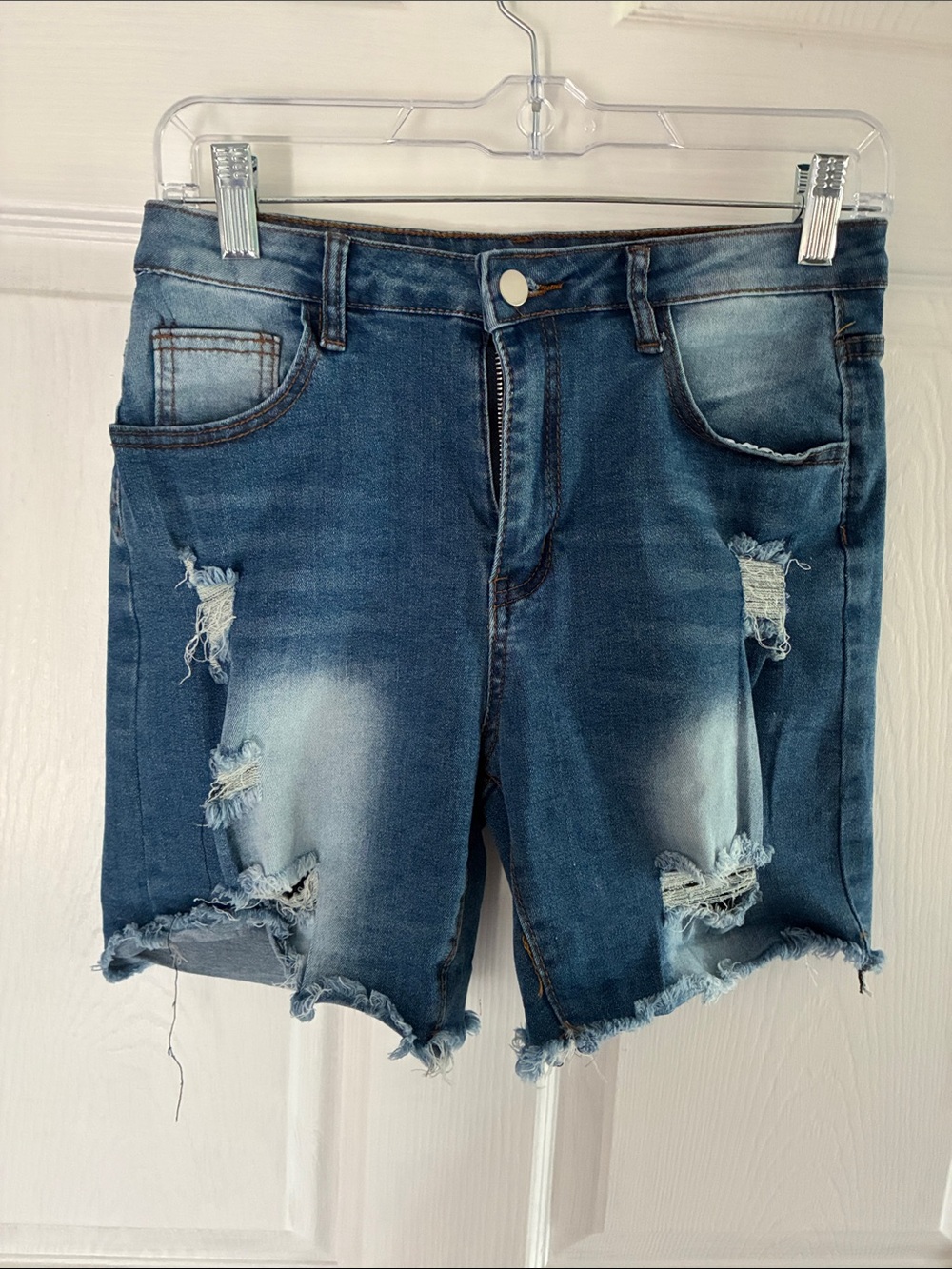 Size 7/8 Stretch Distressed Blue Denim Women's Shorts
